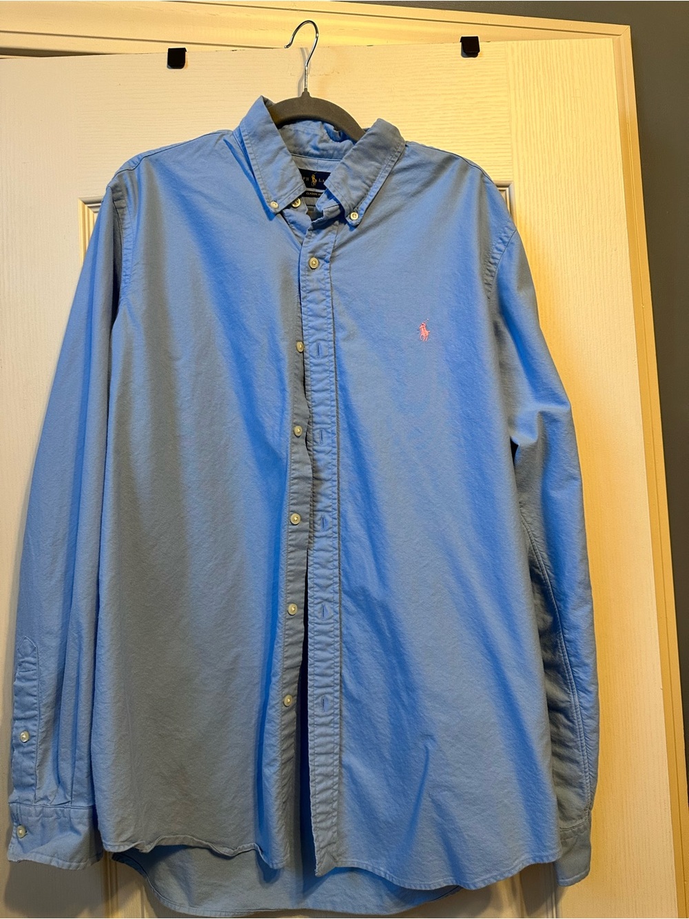 Ralph Lauren Men’s Blue Button-Down Oxford Shirt with Pink Pony
